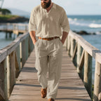 Herren eleganter Freizeit-Jumpsuit mit praktischen Taschen und stylischem Henley-Ausschnitt R&B