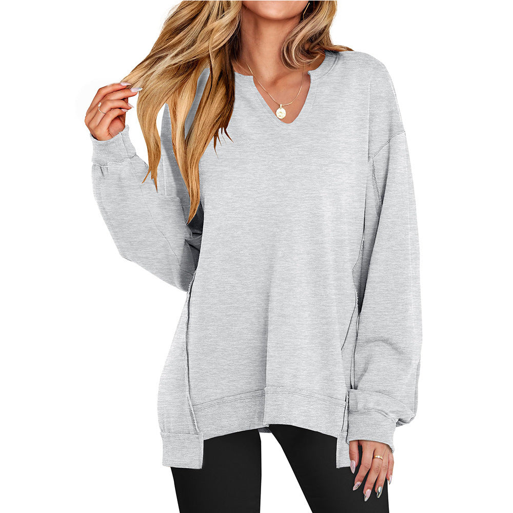 Damen Lässiger pullover mit V-Ausschnitt und überschnittenen Ärmeln R&B