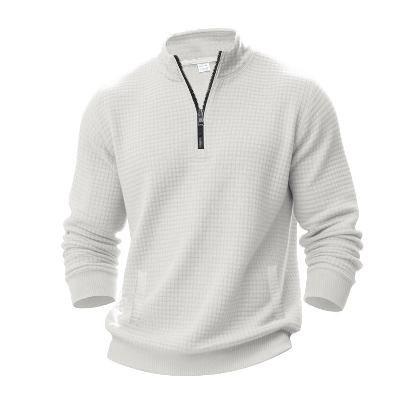 Herren nan Waffelstruktur-Halbzip-Pullover mit Stehkragen und dezenten Eingrifftaschen R&B