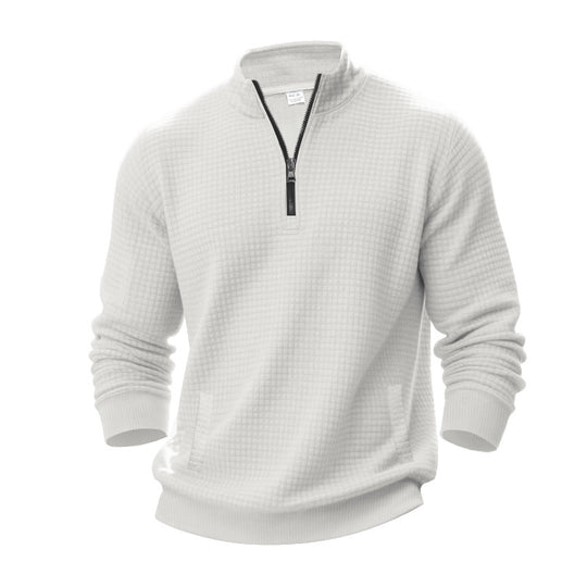 Herren nan Waffelstruktur-Halbzip-Pullover mit Stehkragen und dezenten Eingrifftaschen R&B