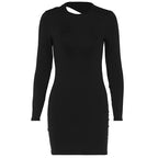 Damen figurbetontes Minikleid mit langen Ärmeln und schickem Rundhalsausschnitt R&B