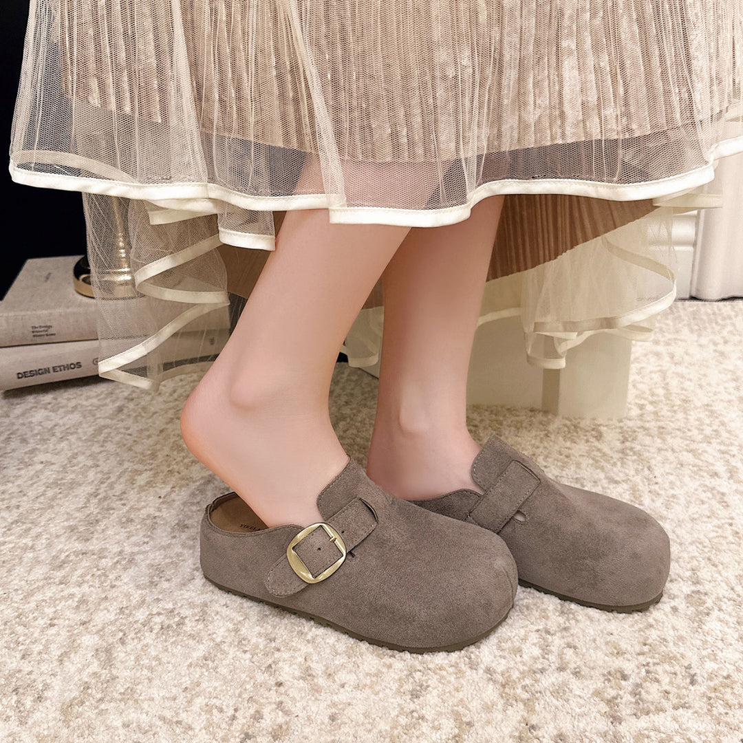 Damen Clogs aus hochwertigem Wildleder mit eleganter Schnalle R&B