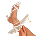 Damen elegante Slide-Sandalen mit zarten Riemen und komfortablem Absatz R&B