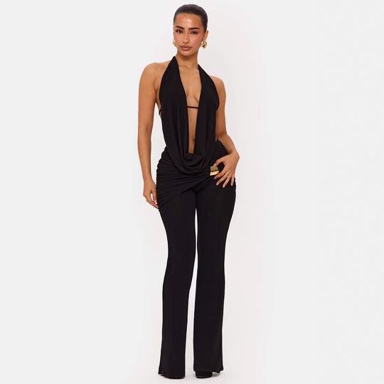 Damen Eleganter Jumpsuit mit doppeltem Kragen und trendiger Raffung R&B