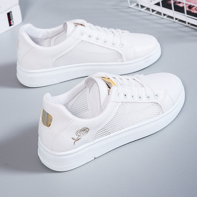 Damen nan urbaner Freizeit-Sneaker mit dezenter Rosenstickerei, erhöhtem Keilsohlenprofil und gepolstertem Komfortfußbett R&B