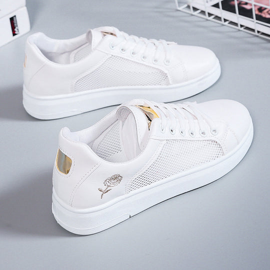Damen nan urbaner Freizeit-Sneaker mit dezenter Rosenstickerei, erhöhtem Keilsohlenprofil und gepolstertem Komfortfußbett R&B