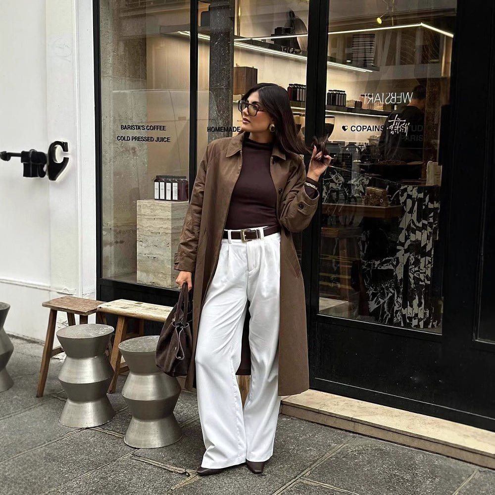 Damen modische Trenchcoatjacke mit lässigem Schnitt und Gürtel R&B