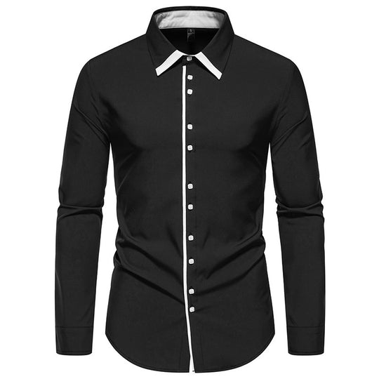 Herren elegantes Langarmhemd mit kontrastierendem Kragen und feinen Knopfdetails R&B