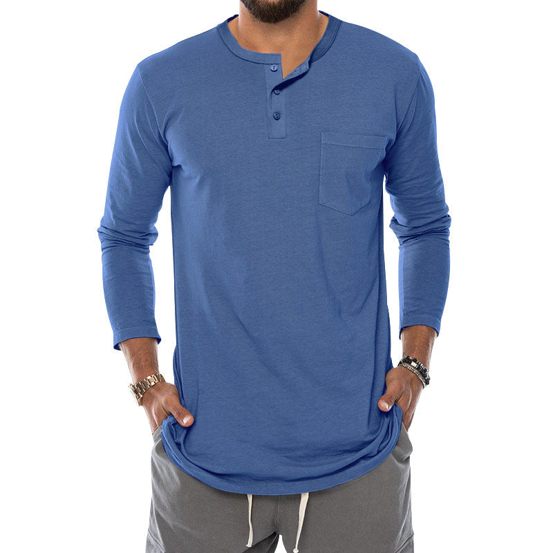 Herren Langarm-Henley-Shirt mit bequemen Knopfdetails und praktischer Brusttasche R&B