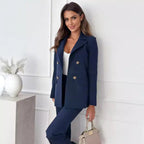 Damen Eleganter Double-Breasted Blazer mit goldenen Knöpfen und moderner Passform R&B