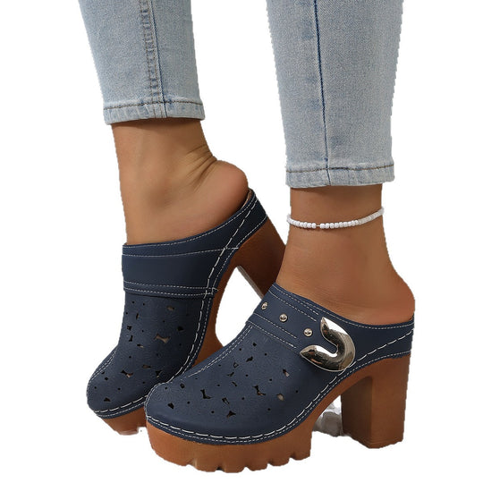 Damen modische Clogs mit perforiertem Design und elegantem Blockabsatz R&B