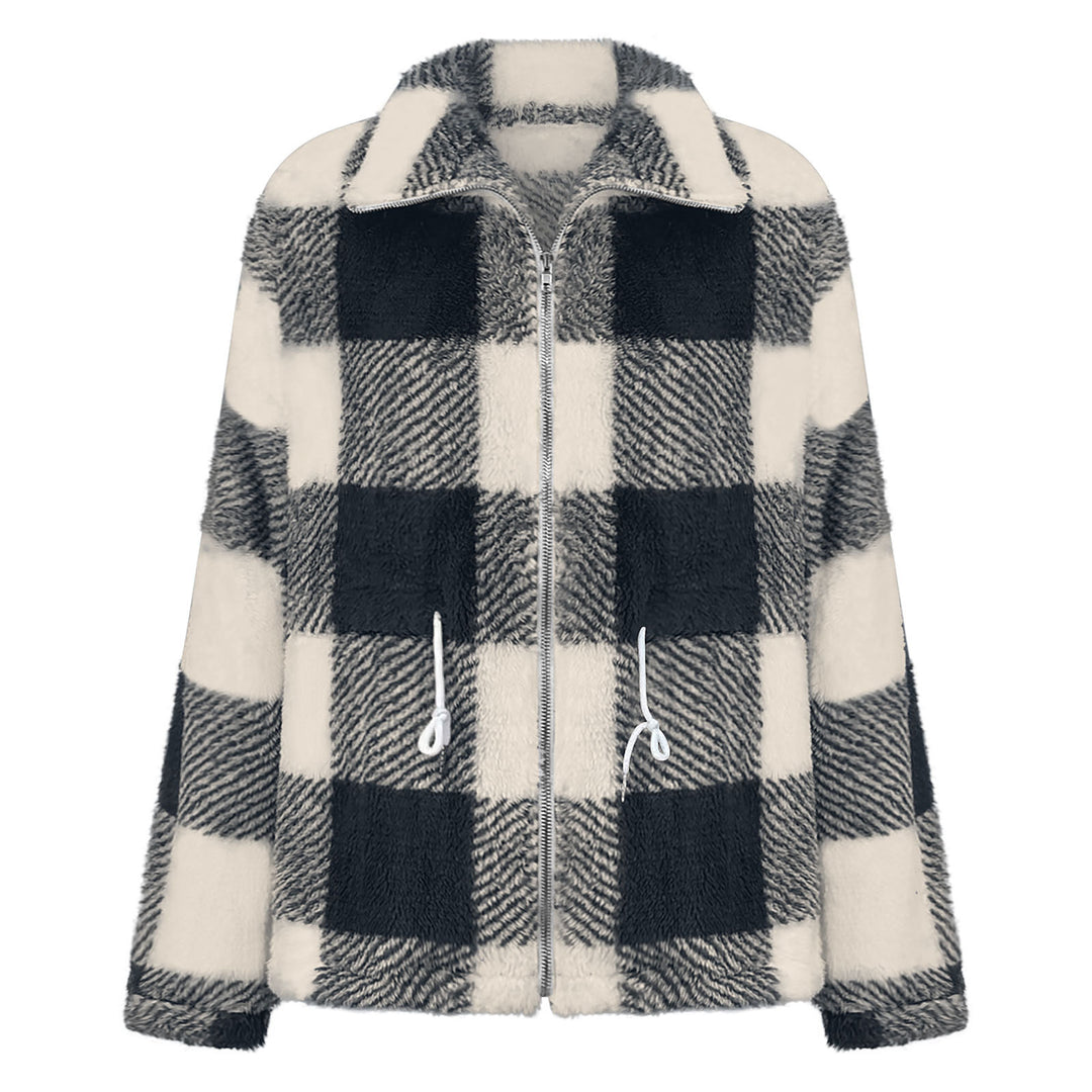 Damen Fleecejacke mit modischem Karomuster und praktischen Taschen R&B