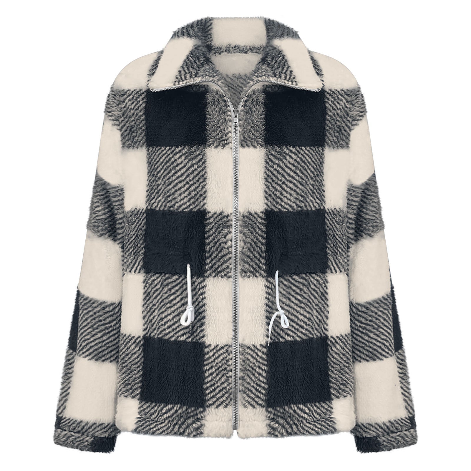 Damen Fleecejacke mit modischem Karomuster und praktischen Taschen