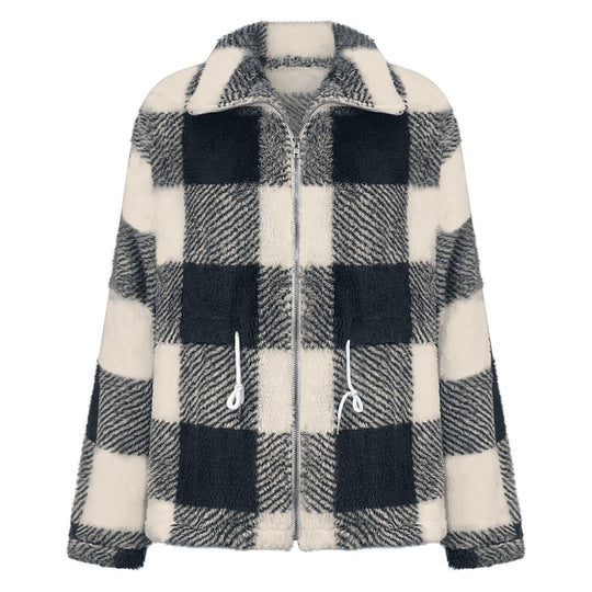Damen Fleecejacke mit modischem Karomuster und praktischen Taschen R&B