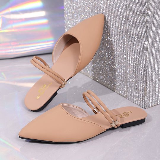 Damen elegante Ballerina-Pantoletten mit feinem Riemendesign R&B