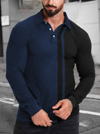 Herren Langarm-Polohemd mit modernem Farbblockdesign