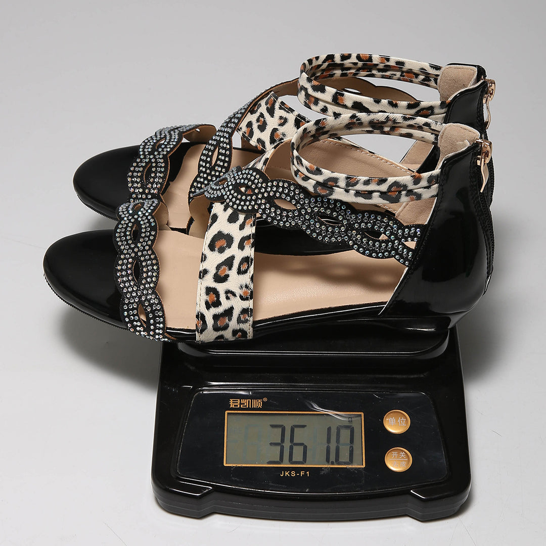 Damen Wedge-Sandalen mit funkelnden Akzenten und leopardem Design R&B