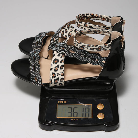 Damen Wedge-Sandalen mit funkelnden Akzenten und leopardem Design R&B