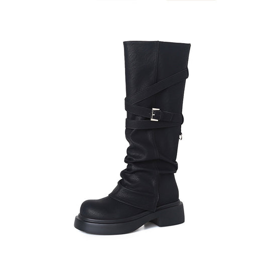 Damen modische Overknee-Stiefel mit stylischem Riemen-Design R&B