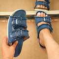 Damen Pantoletten mit modischem Denim-Design und verstellbaren Riemen R&B