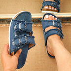Damen Pantoletten mit modischem Denim-Design und verstellbaren Riemen R&B