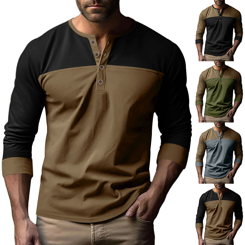 Herren Langarm-Henley-Shirt mit kontrastierenden Einsätzen R&B