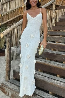 Damen elegantes glitzerndes Maxikleid mit floralen Applikationen R&B