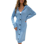 Damen Oversized Strickmantel mit Kapuze und Knopfverschluss R&B