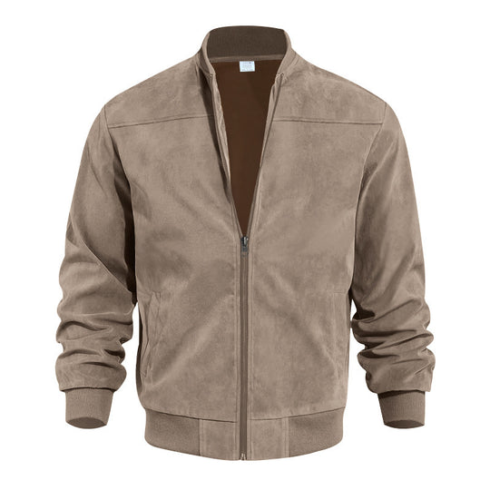 Herren nan Velourslederoptik Bomberjacke mit Stehkragen und elastischen Bündchen R&B