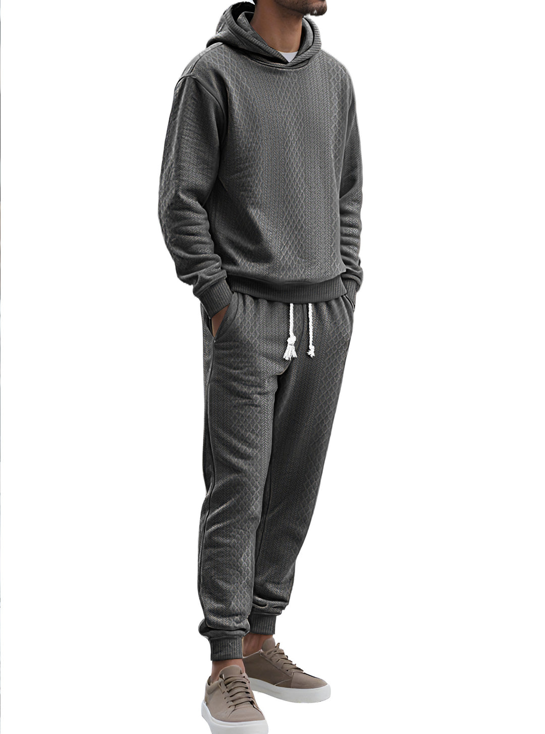 Herren nan strukturierter Velours-Jogginganzug mit Kapuzenpullover und Kordelzughose R&B