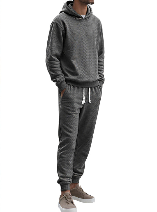 Herren nan strukturierter Velours-Jogginganzug mit Kapuzenpullover und Kordelzughose R&B