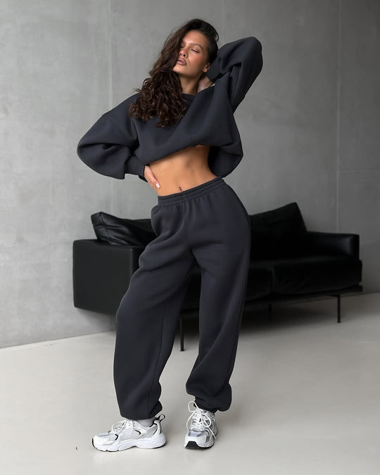 Damen lässiger Sport-Loungewear-Anzug mit crop Schnitt und weitem Bein R&B