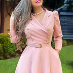 Damen Elegantes und feminines Kleid mit doppelter Knopfleiste und Gürtel R&B