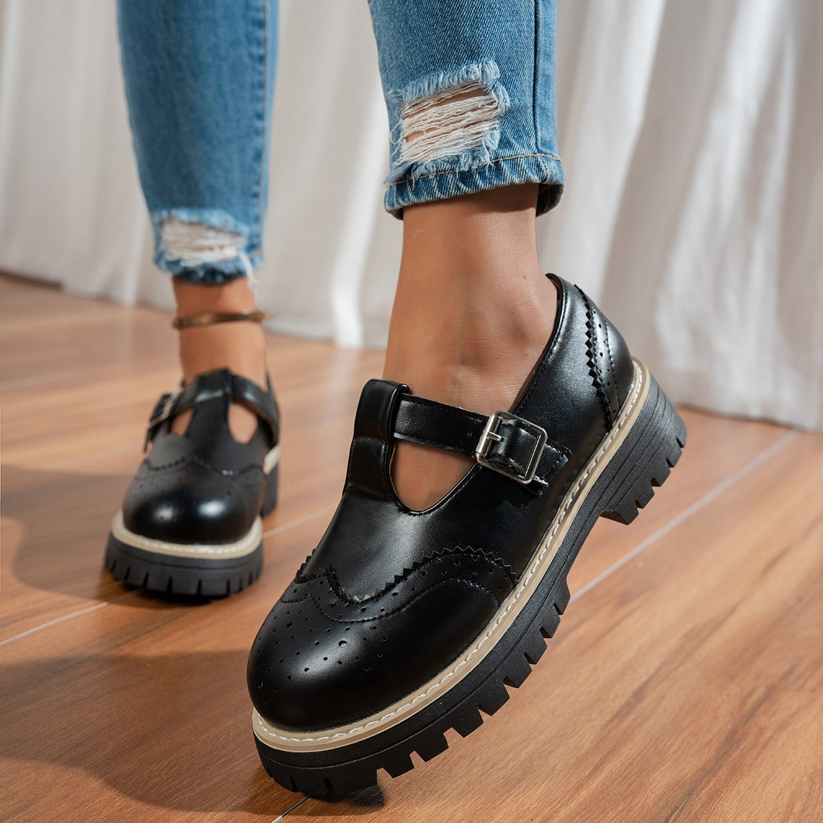 Damen Modische Schnürschuhe mit verstellbarem Riemen und robustem Profil R&B