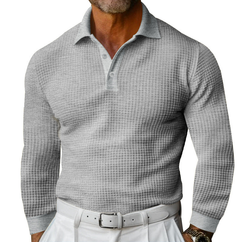 Herren Luxuriöses Langarm-Polohemd mit strukturiertem Design und modernen Details R&B