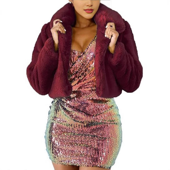 Damen Luxuriöse Kunstpelzjacke im eleganten Cropped-Design R&B