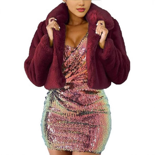 Damen Luxuriöse Kunstpelzjacke im eleganten Cropped-Design R&B