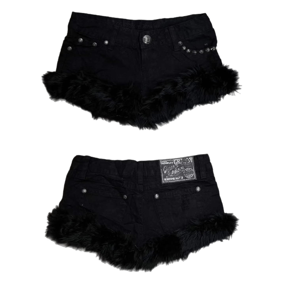 Damen Kurze Jeans mit flauschigen Saum R&B