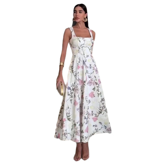 Damen Maxikleid mit quadratischem Ausschnitt und zartem Blumenmuster R&B