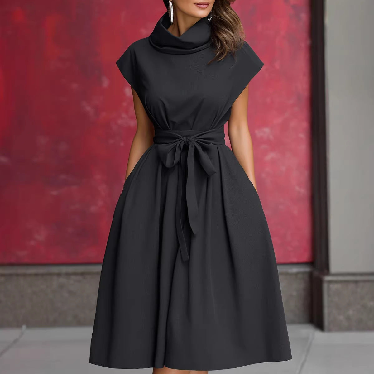 Damen Kleid mit schicker, geraffter Kapuze und praktischen Taschen R&B