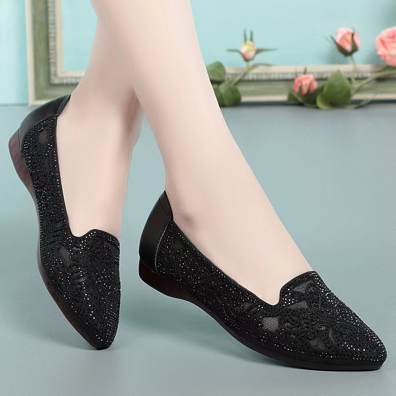 Damen Elegante Ballerinas mit modischem Lochmuster und funkelnden Strassdetails R&B