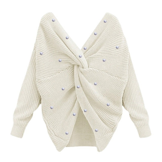 Damen Strickpullover mit Twist-Detail und Perlenbesatz R&B