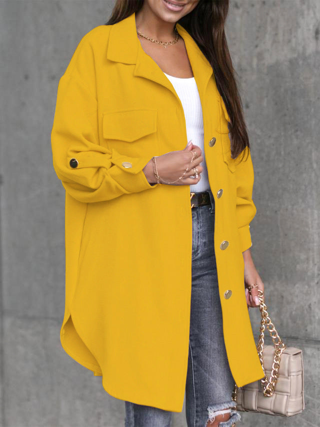 Damen Oversize-Chic Hemdenjacke mit Taschen und Knopfdetails R&B