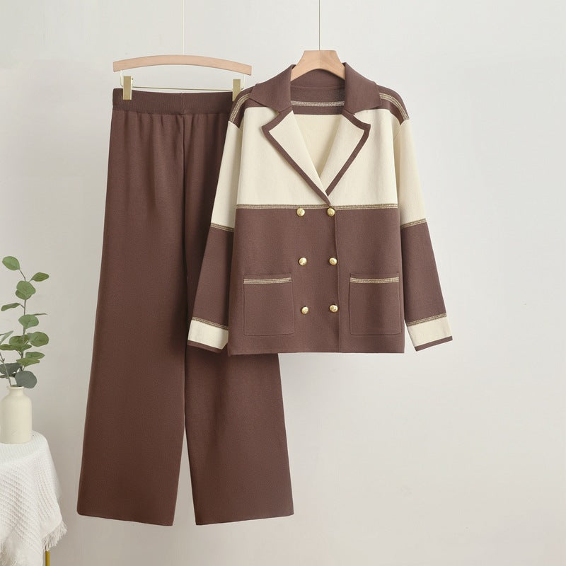 Damen elegantes und komfortables Freizeitanzug-Set mit doppelter Knopfleiste R&B