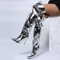 Damen Hohe Stiefel aus glänzendem Material mit spitzem Absatz R&B