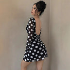 Damen nan figurbetontes transparentes Netz-Minikleid mit tiefem Rückenausschnitt und Punktmuster R&B