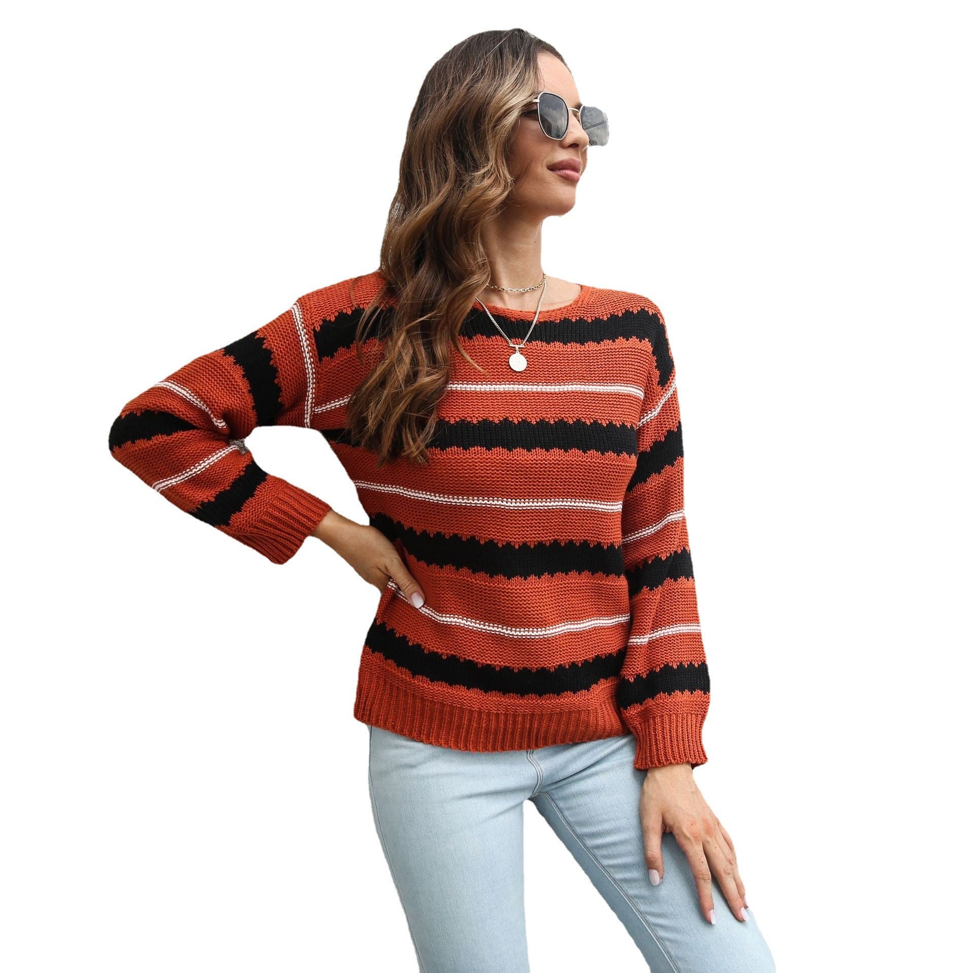 Damen Strickpullover mit modischem Streifenmuster R&B
