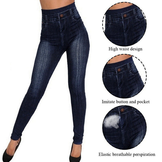Damen Hochtaillierte Jeansleggings im Denim-Look R&B