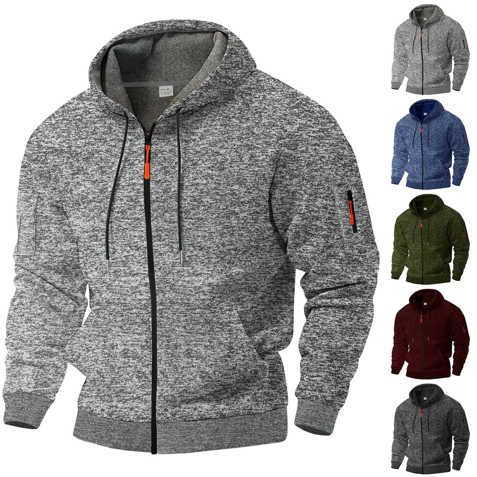 Herren sportlicher Kapuzenpullover mit atmungsaktiver Struktur und farblich abgesetzten Reißverschluss-Details R&B