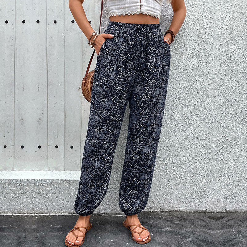 Damen Lockere Haremshose mit elastischem Bund und seitlichen Taschen R&B